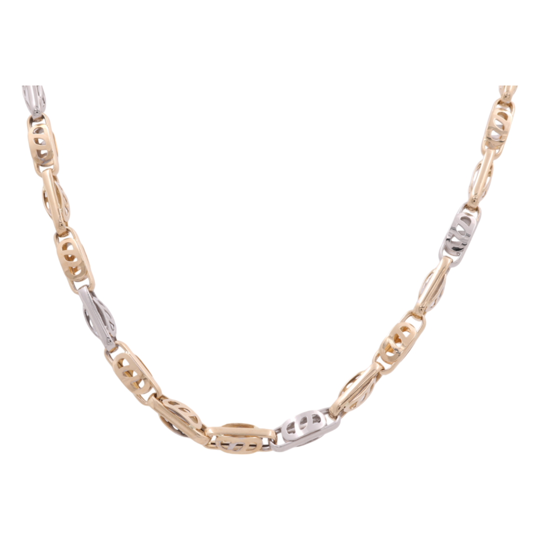 14K Yellow and White Gold Fashion Link Chain / Size: 24” / Weight: 29.9 GR / ISCH4FS-1