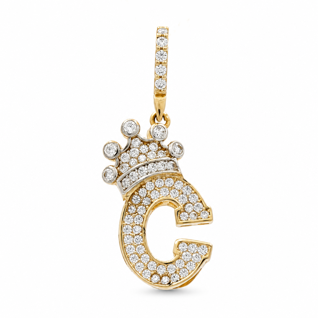 14K Yellow Gold Initial Pendant (C) with Crown / Weight: 1.7 GR / CCFPD4-C