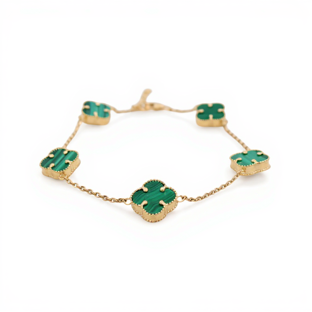 10K Yellow Gold Reversible Gold/ Green Five Clovers Women's Bracelet / Size: 7.5" / Weight: 5.8 GR / BQWB0CLV