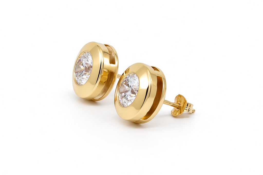 14K Yellow Gold Fashion Stud Earrings with Cz Stone / 6-196801PS6