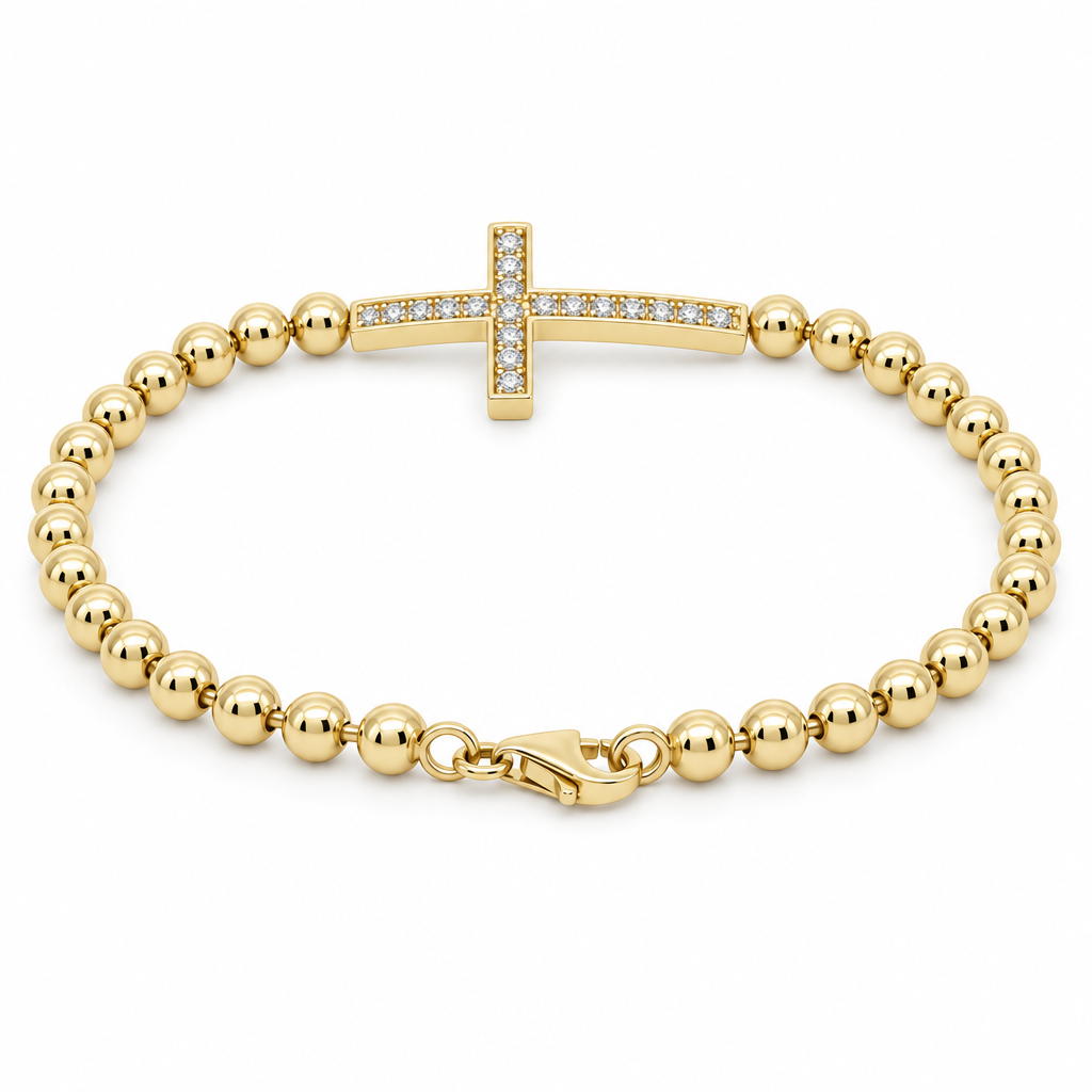 14K Yellow Gold Fashion Women's Bracelet with Cross & Cz Stone / Size: 7'' / Weight: 5.4 GR / DQWB4CRSS