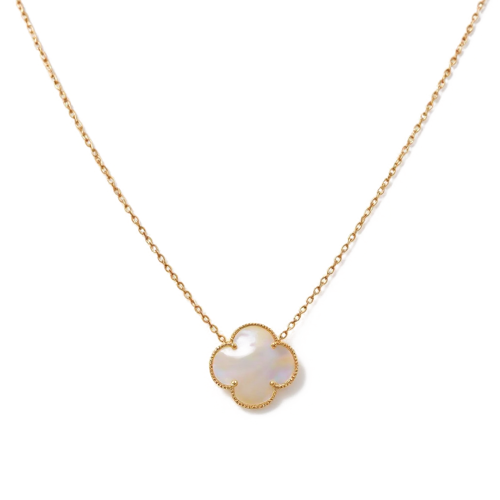 10K Yellow Gold One Mother of Pearl Clover Necklace / Size: 17” 13MM / Weight: 3 GR / CQNK0CLV-2