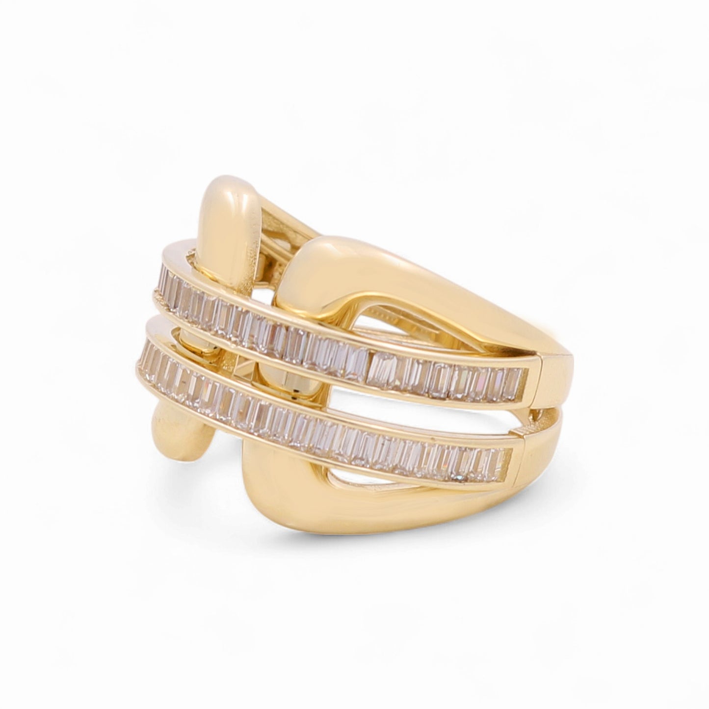 10K Yellow Gold Fashion Baguette Women's Ring with White Stones / Size: 8.5 / Weight: 5 GR / CQWR0FS-26