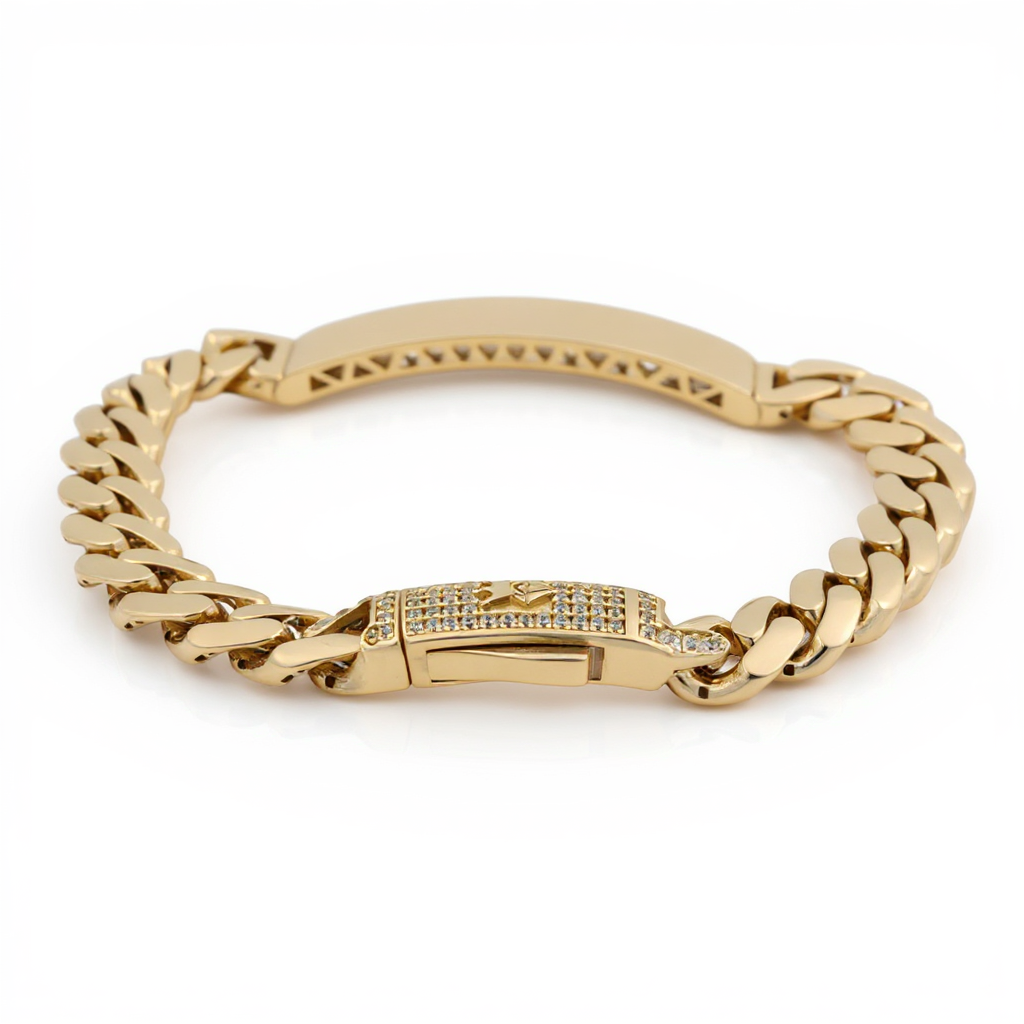 10K Yellow Gold Men's Monaco ID Bracelet / CZ / Size: 9mm 8" / Weight: 14.7 GR / COMB0MON9-8