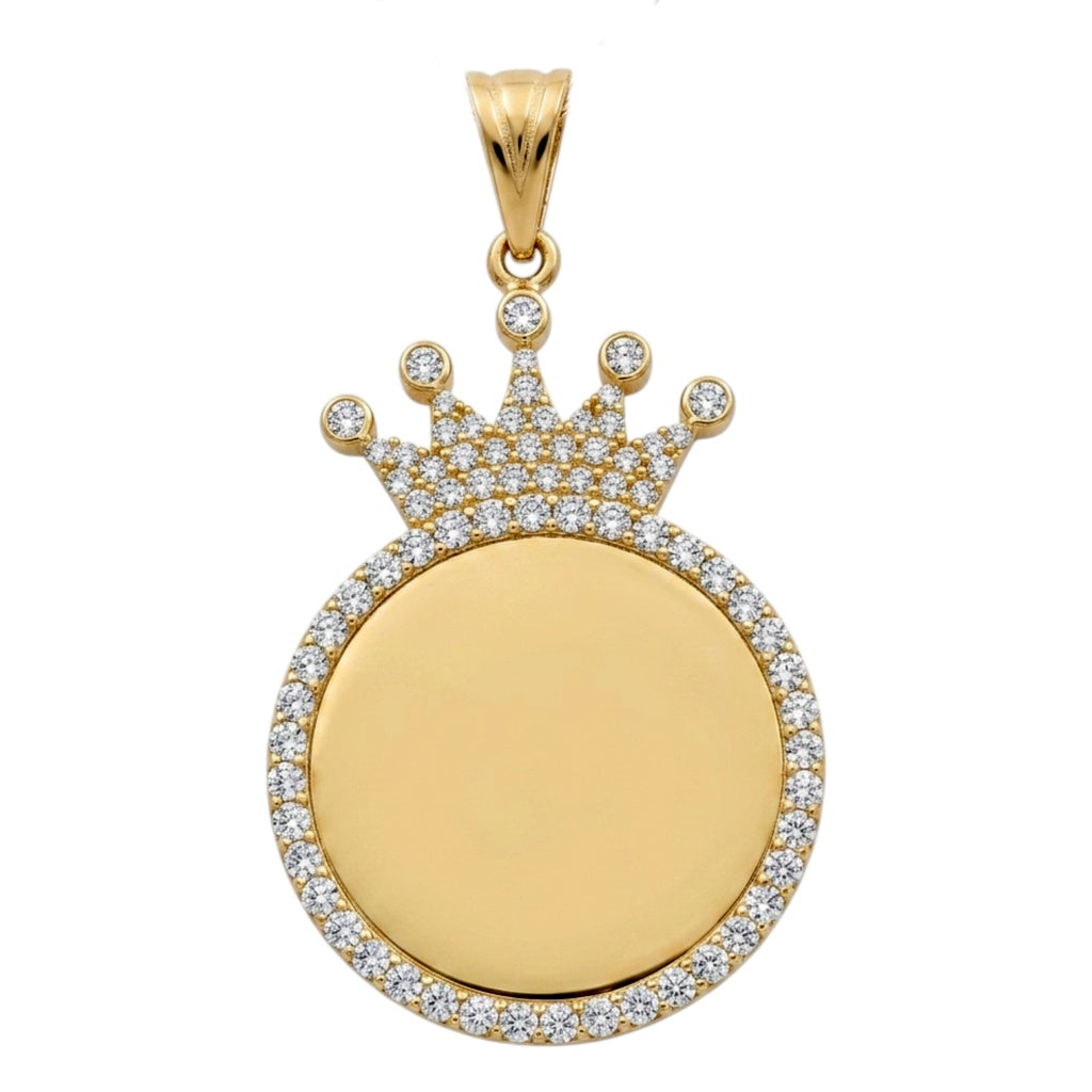 10K Yellow Gold Medal Pendant With Crown and Cz / Size: 25MM / Weight: 4 GR