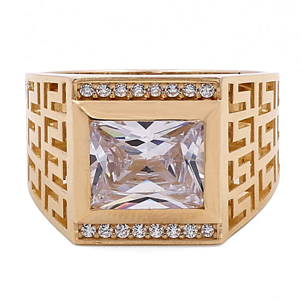 BOMR4FS-19 14k B Cz Size 11sz Weight 7.4gr Cuadrado Mens Ring with Greek and Cz