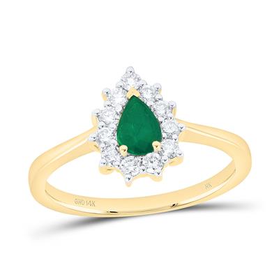 14K Yellow Gold Women's Rings with Emerald and Diamond / Size:7 / Stone: 1