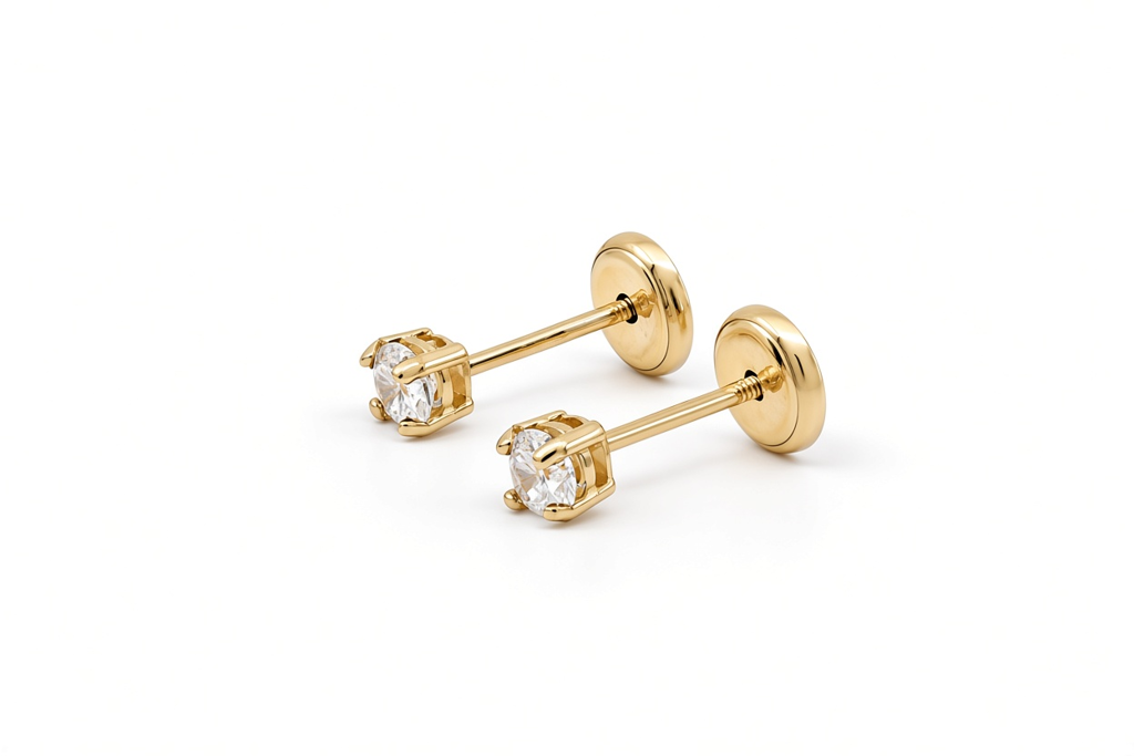 14K Yellow Gold Fashion Stud Earrings with Cz Stone / Size: Small / 6-550701PS3