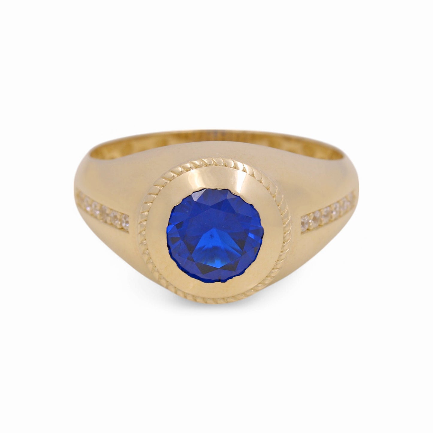Anillo de oro amarillo de 14 quilates con circonita azul para hombre / Tamaño: 10 / Peso: 4,1 gr / COMR4FS-69