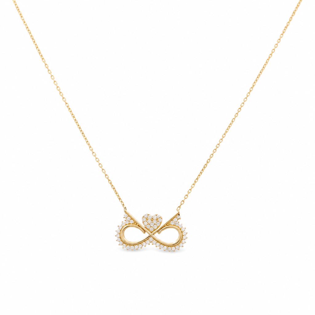 14K Yellow Gold Women's Necklace With Infiniti and Heart Pendant / Stone: Cz / Size: 17" / Weight: 2.7 GR