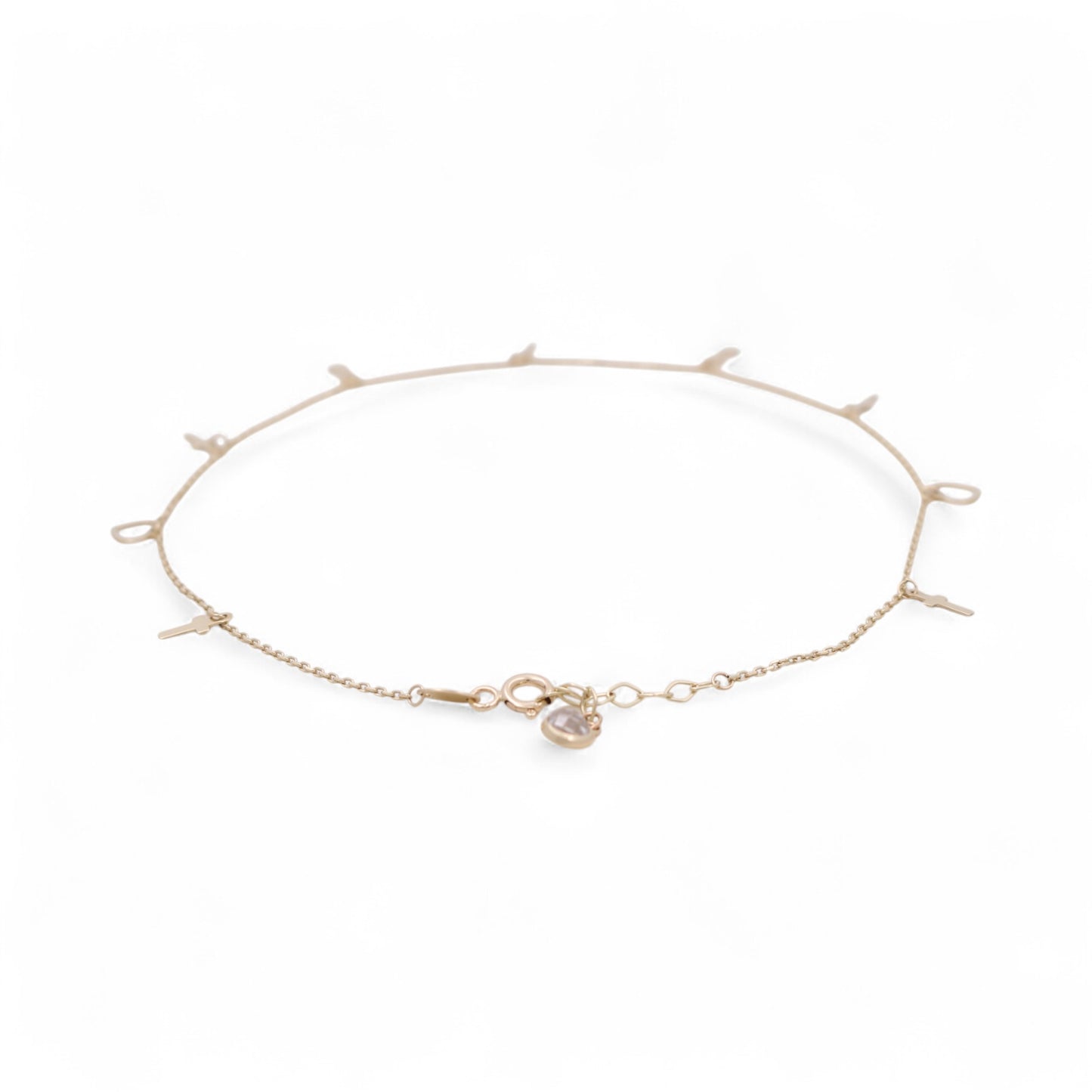 10K Yellow Gold Cable Link Women's Anklet Bracelet with Hanging Cross and Hearts / Size: 10.5" / Weight: 1.5 GR / CQAB0CSHR