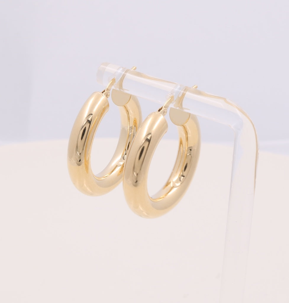 14K Yellow Gold Women's Plain Hoops Earrings / Size: 5mmx15mm / CSEH4PL5x15