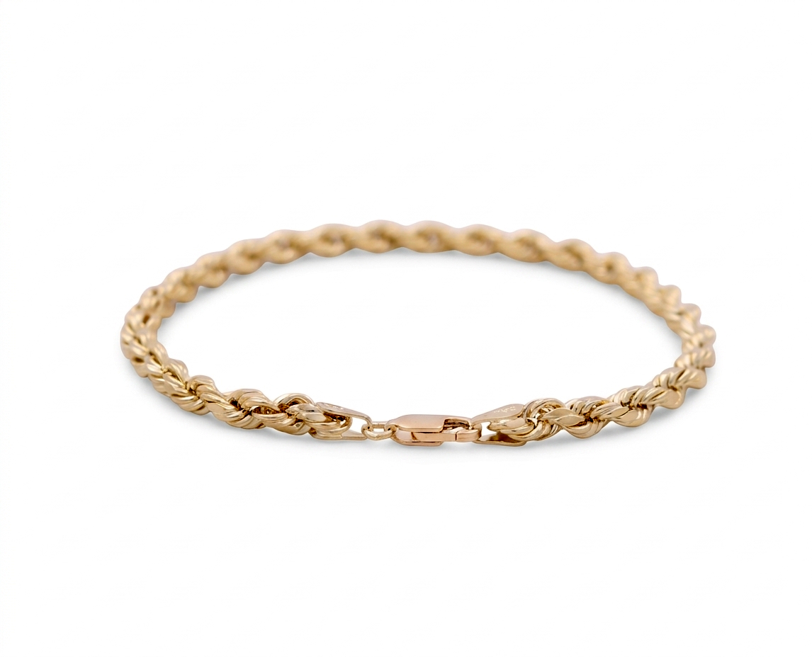 10K Yellow Gold Semisolid Men's Rope Bracelet / Size:6mm 8" / Weight: 3.5 GR