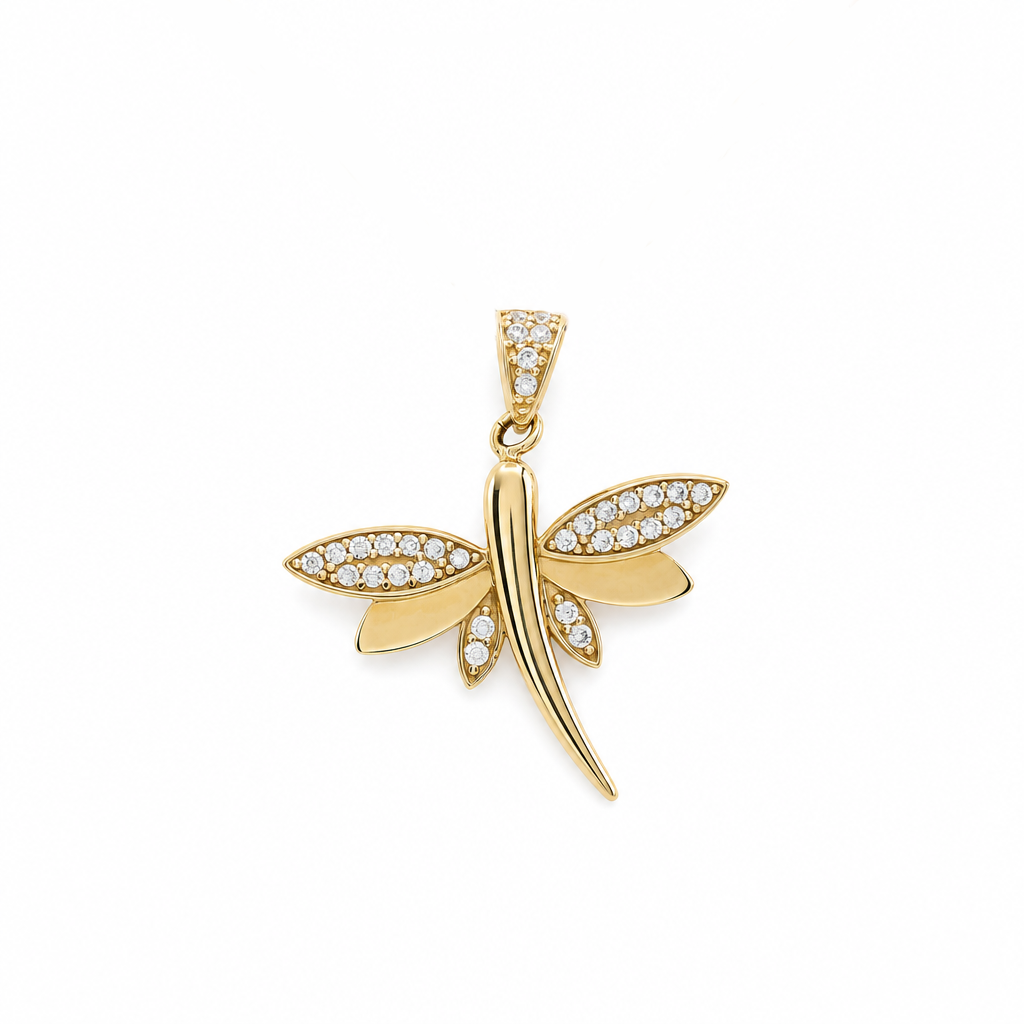 14K Yellow Gold Dragonfly Pendant with Cz / Weight 1.8 GR / MGPD4DF-3