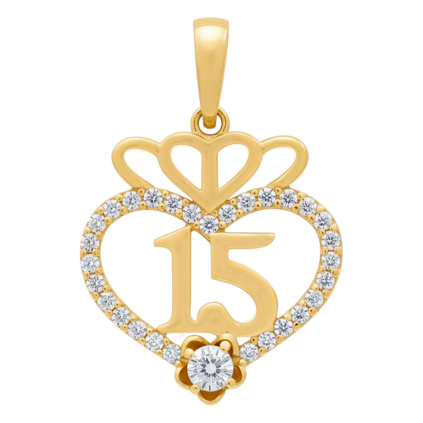 14K Yellow Gold Quinceañera Heart Pendant with Cz / Weight: 1.3 GR