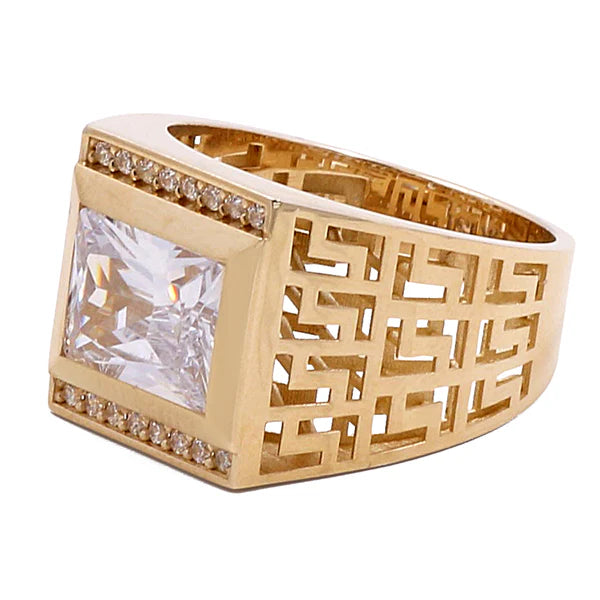 BOMR4FS-19 14k B Cz Size 11sz Weight 7.4gr Cuadrado Mens Ring with Greek and Cz
