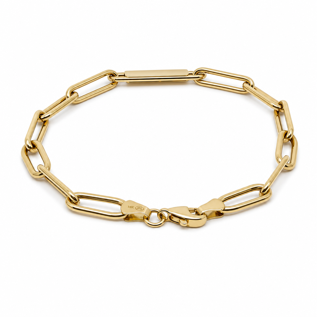 14K Yellow Gold Paper Clip Women's Bracelet / Size: 7.5'' / Weight: 4.2 GR / CXWB4PC-7.5