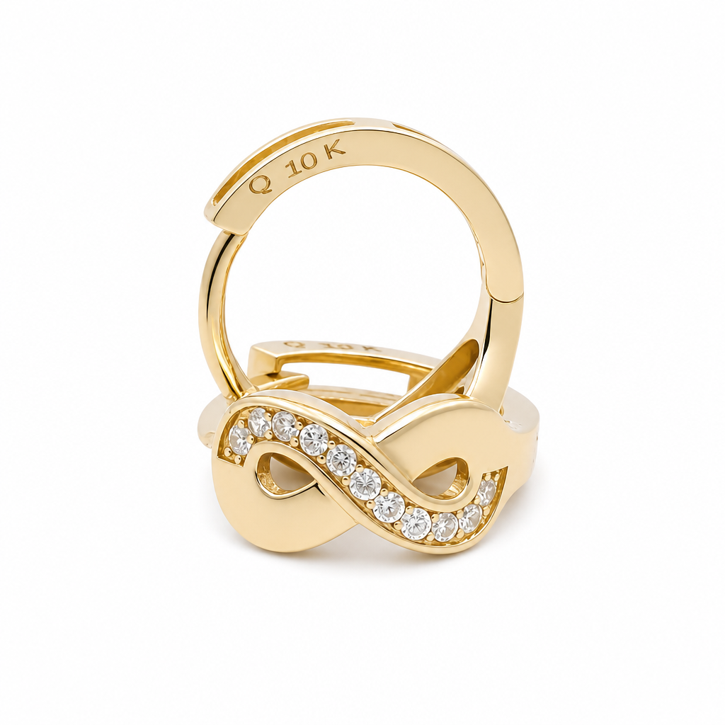 10K Yellow Gold Hoops Earring Infinite Design with Cz Stone / Size: 5.5mm x 10mm / Weight: 1.7 GR / DQEH0IF5.5x10