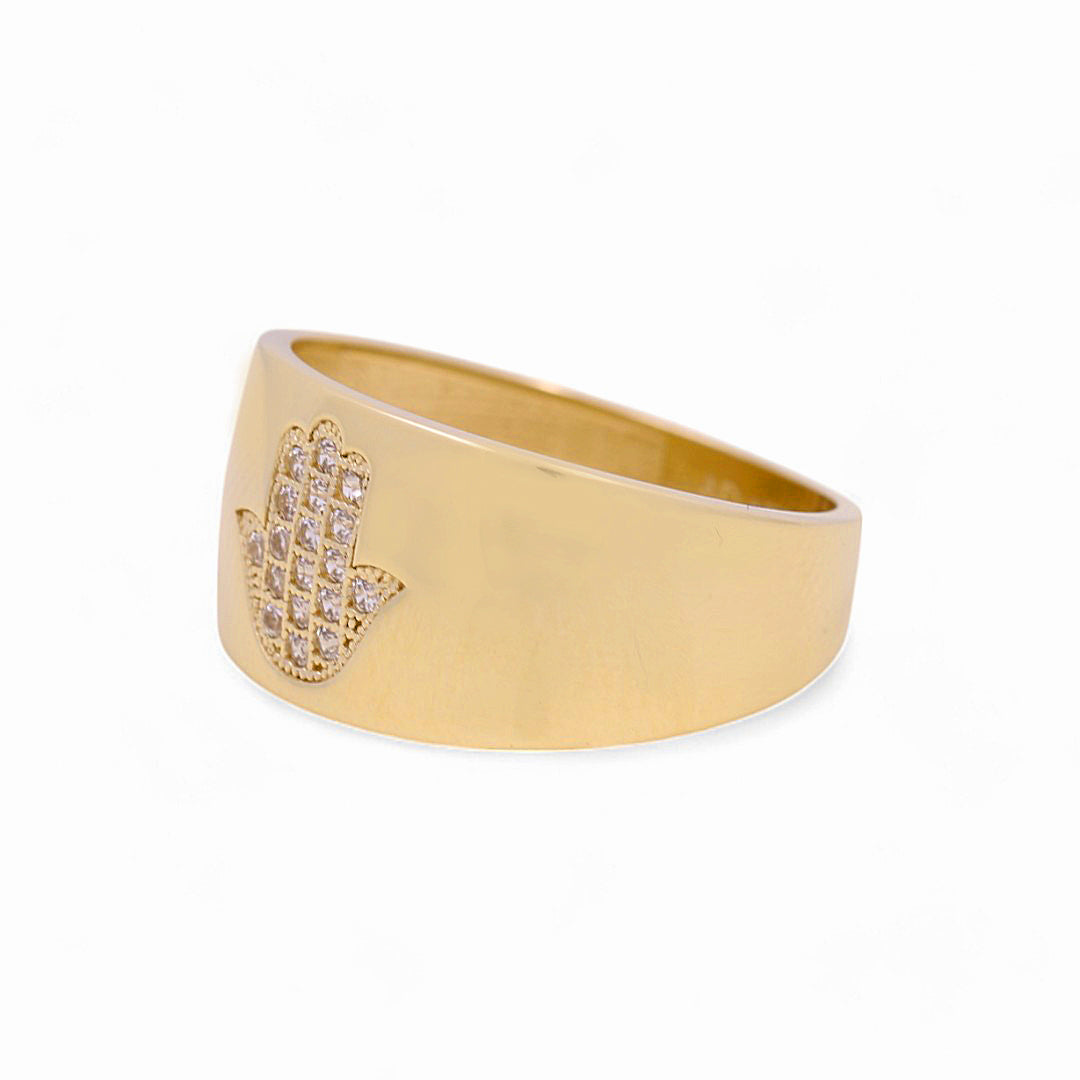 10K Yellow Gold Hand of Fatima Women's Ring with Cz / Size: 7 / Weight: 2.3 GR / YYZ-5278