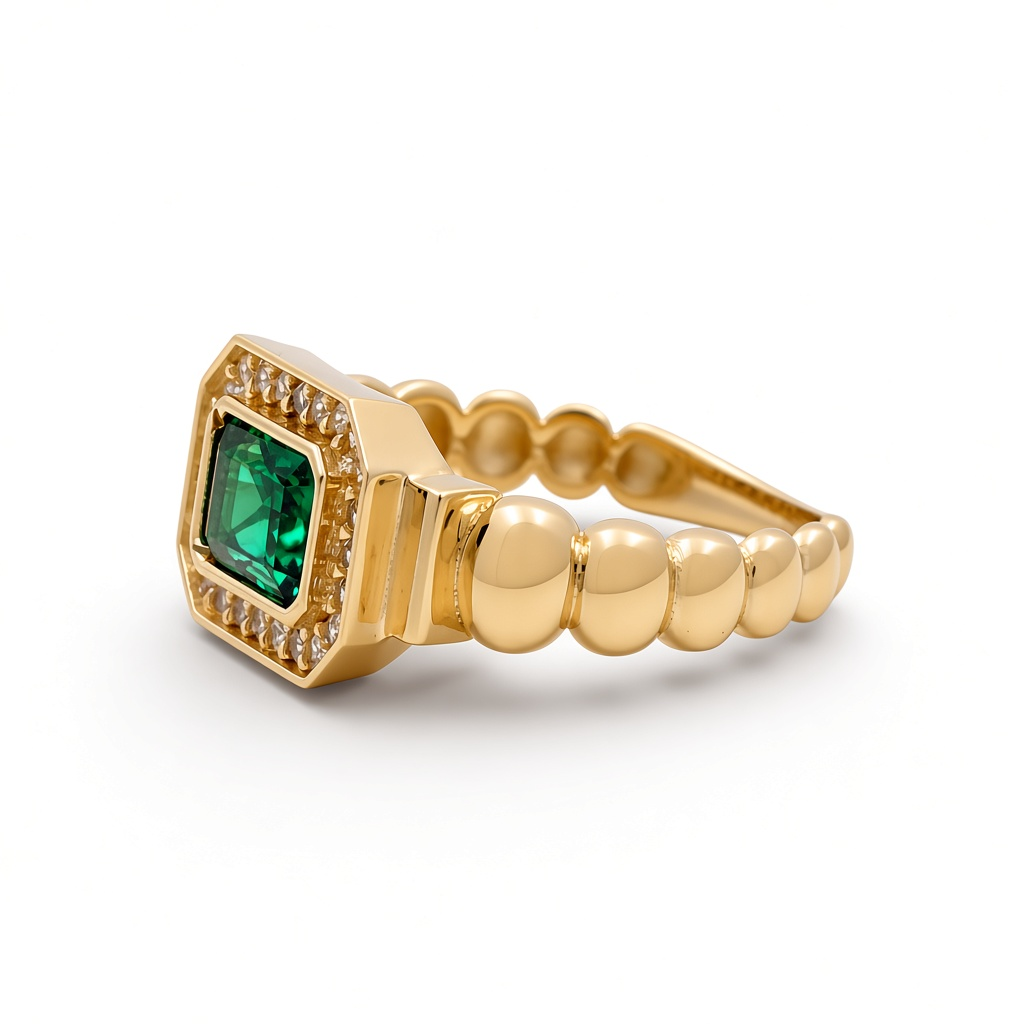 14K Yellow Gold Fashion Women's Ring with Green Cz / Size: 7.5 / Weight: 3 GR / YRF-3839