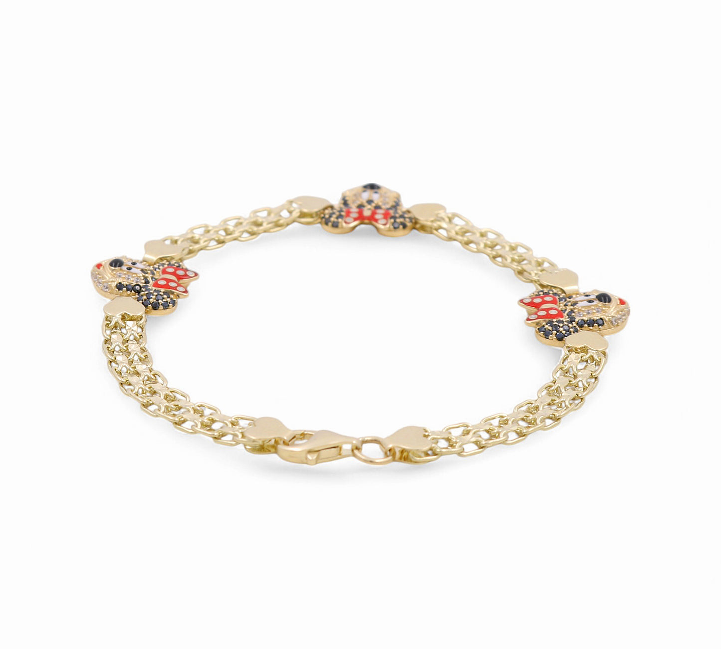 14K Yellow Gold Minnie Women's Bracelet With Cz / Size: 7.5" / Weight: 8.4 GR / CPWB4MN