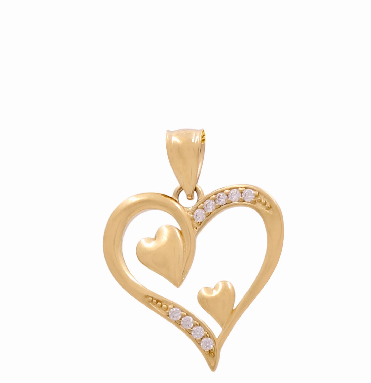 14K Yellow Gold Hearts Pendant with Cz / Weight: 2.4 GR / DAPD4HR
