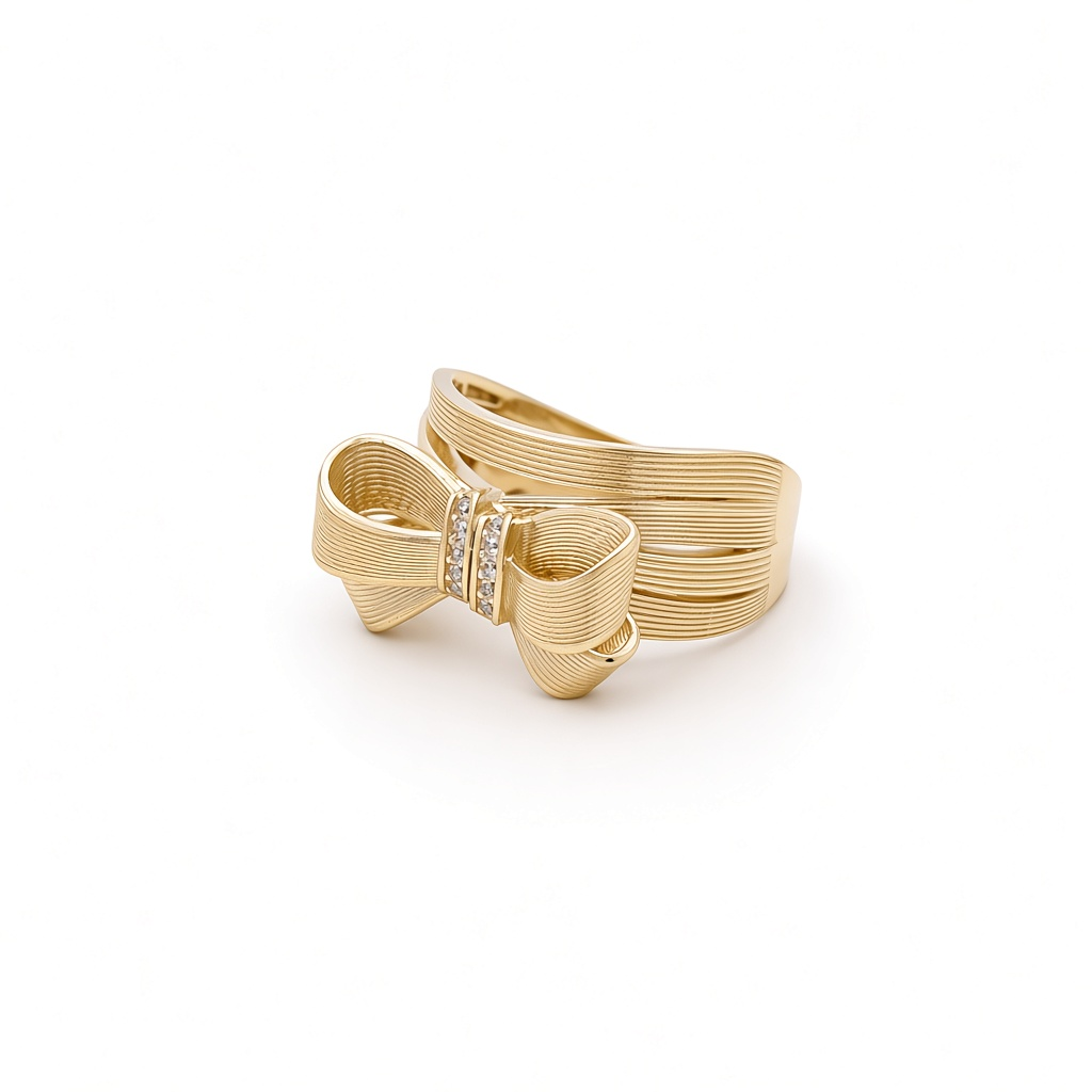 10K Yellow Gold Ribbon Women's Ring with Cz / Size: 7 / Weight: 5.2 GR / P01R-67
