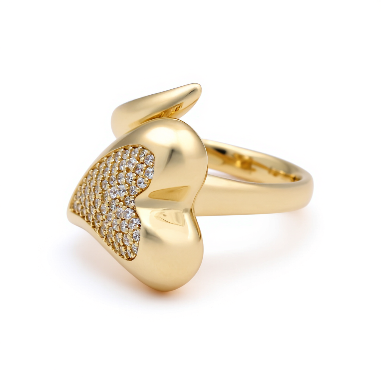 10K Yellow Gold Fashion Heart Women's Ring with Cz / Size: 7.5 / Weight: 4.3 GR / Y24-927