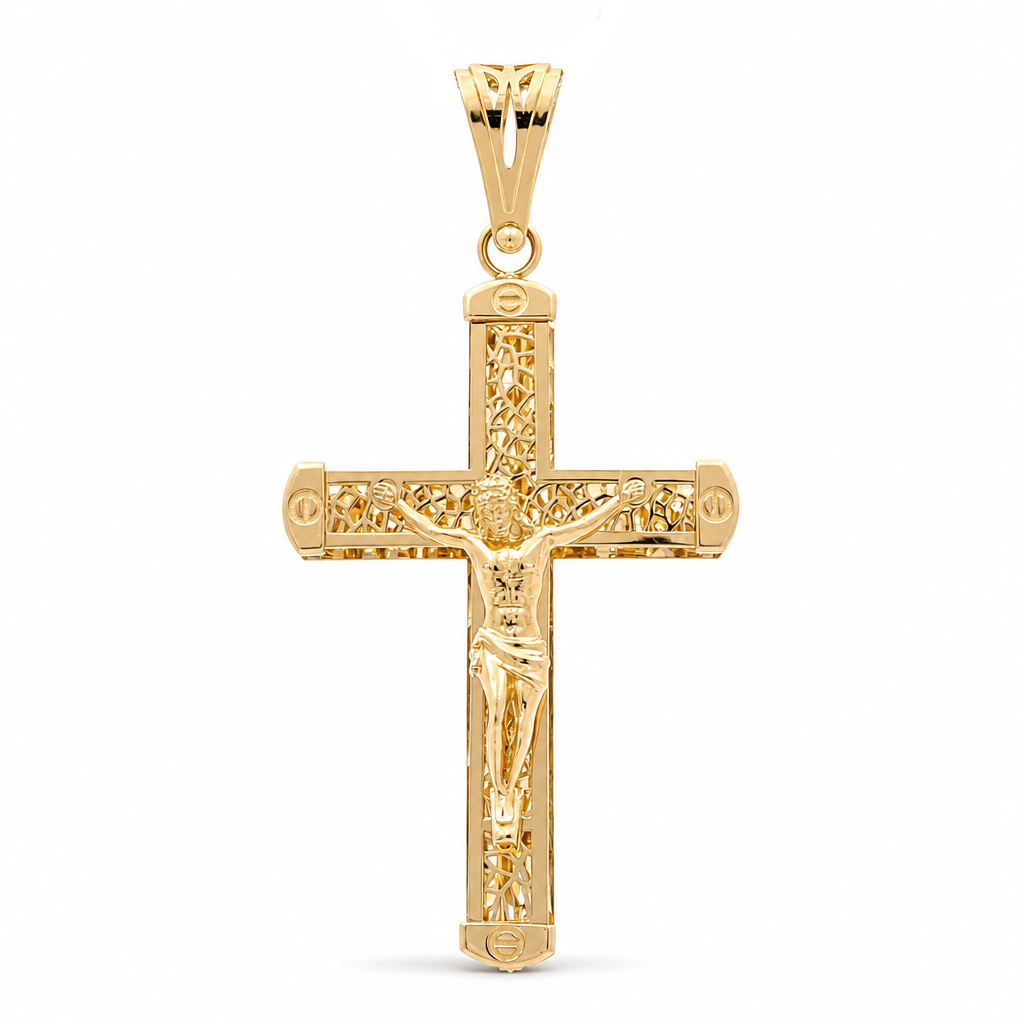 14K Yellow Gold Medium Double-Cross Pendants with Christ / Weight:4.4 GR / 711-00135
