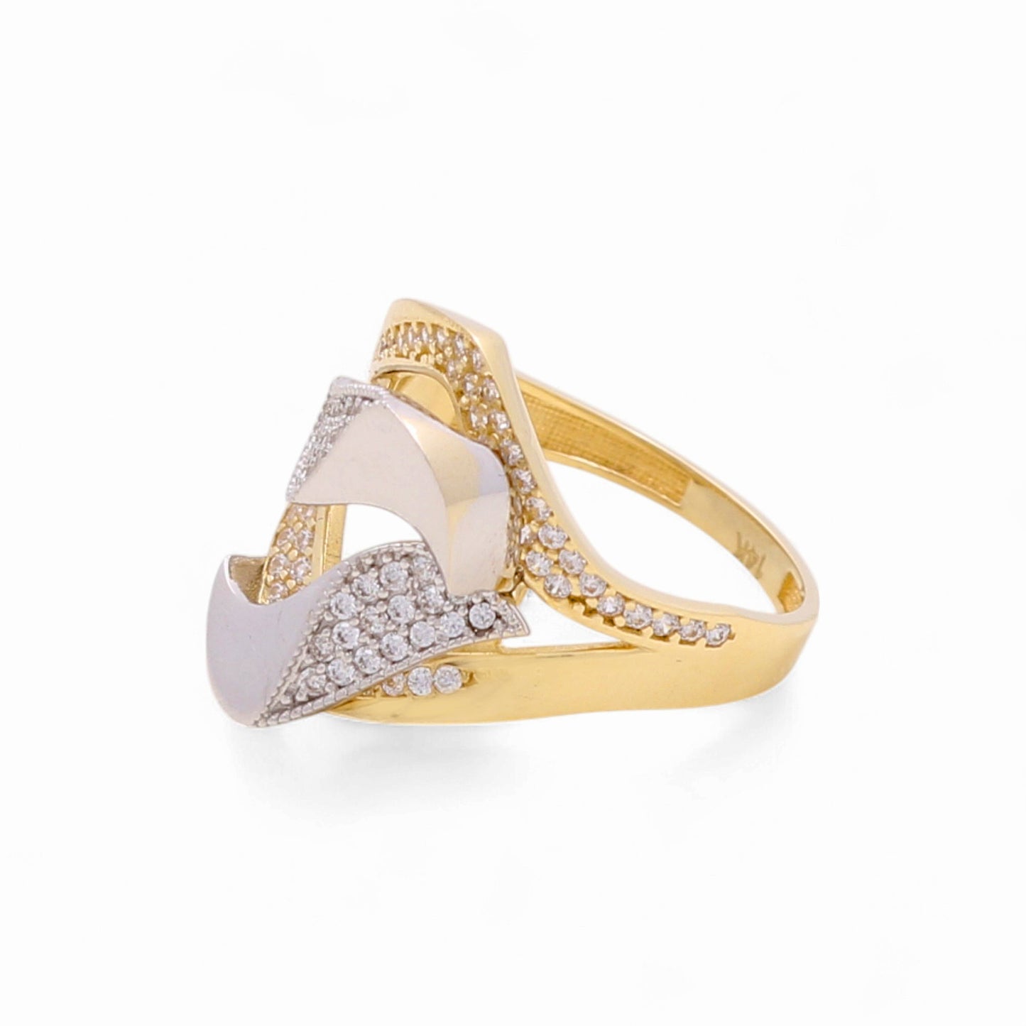 14k Two Tone Fashion Women's Ring with Cz / Weight 4.2 GR