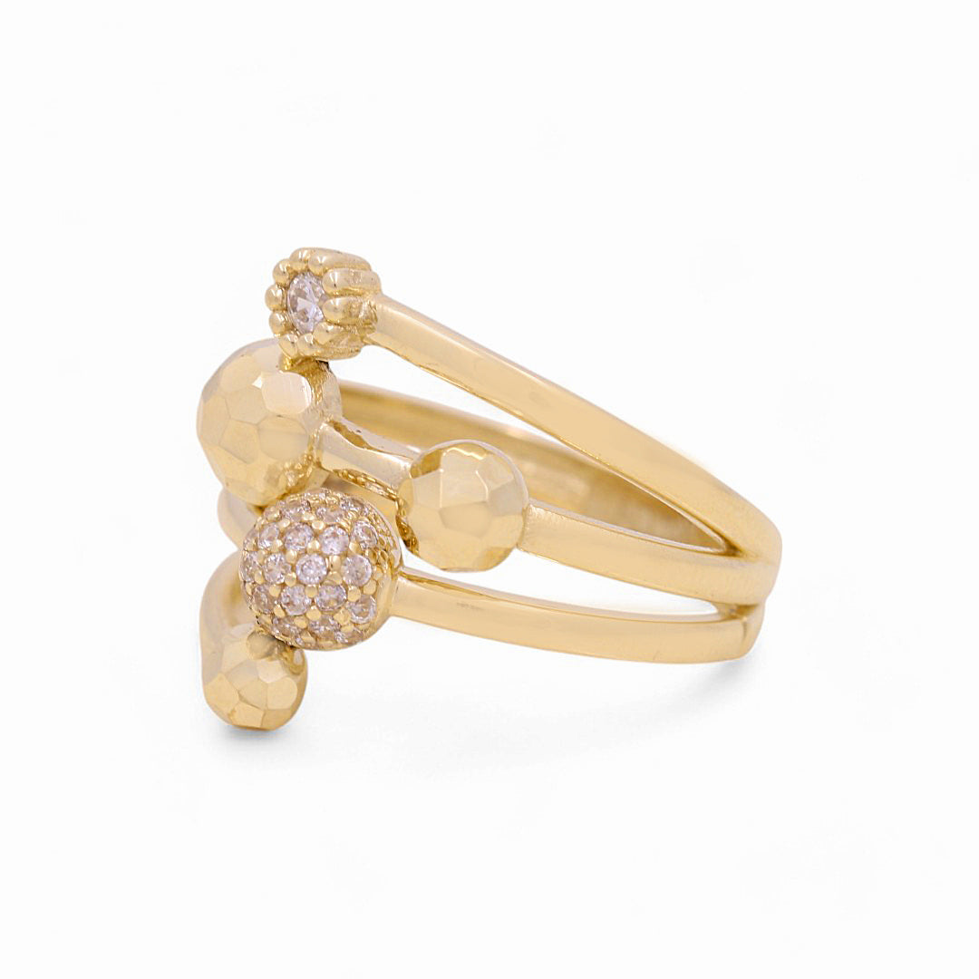 10K Yellow Gold Fashion Balls Women's Ring with Cz / Size: 7 / Weight: 3.4 GR / YYZ-403