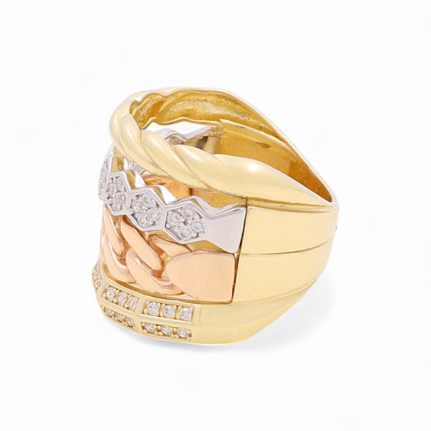 14K Yellow, White and Rose Gold Fashion Women's Ring / Weight: 6.6 GR / Size: 8 / CCWR3T4FS