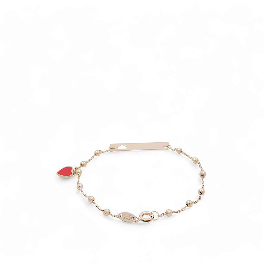 Pulsera de oro amarillo de 14 quilates con identificación de bebé y corazón rojo / Tamaño: 6" / Peso: 1,8 GR / CCWB4ID