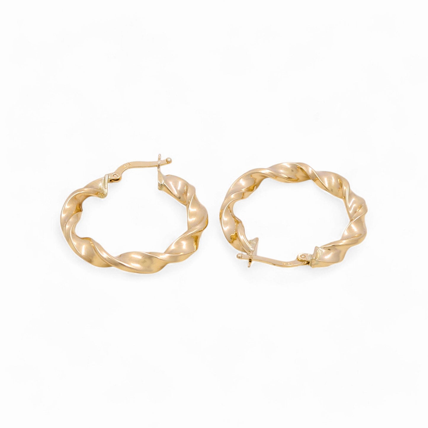 14K Yellow Gold Twist Hoops Earrings / Size: 4mm X 23mm / Weight: 3 GR / KOEH4TR4x23
