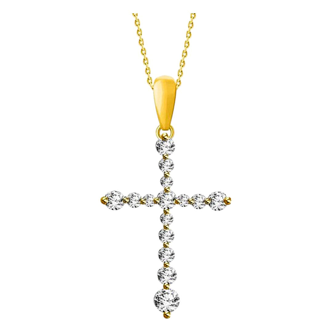 14K Yellow Gold Diamond Necklace with Cross Pendant / Stone: 0.25CT / Size: 18" / 241917Y