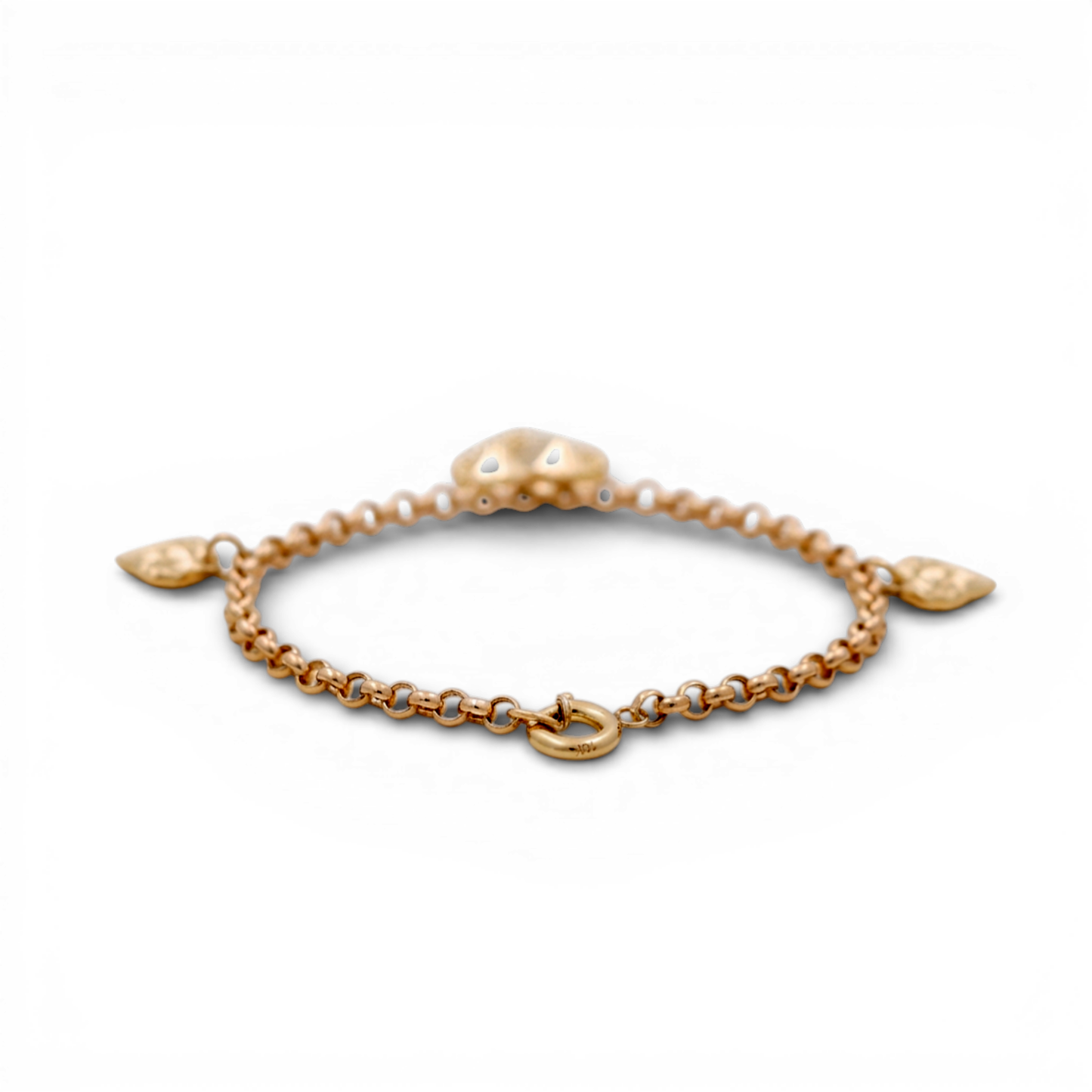 10k Yellow Gold Fashion Rolo Women's Bracelet with Hanging Charms / Size: 7.5" / Weight: 5.1 GR / DQWB0FS-4