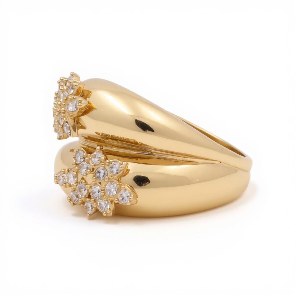14K Yellow Gold Flowers Women's Ring with Cz / Size: 8 / Weight: 5 GR / DOWR4FL