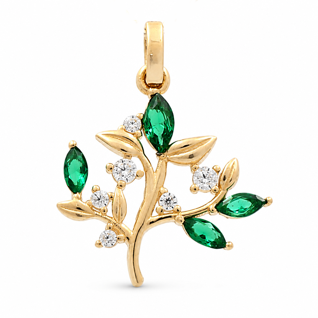 14K Yellow Gold Fashion Tree Pendant with Cz / Weight: 1.2 GR