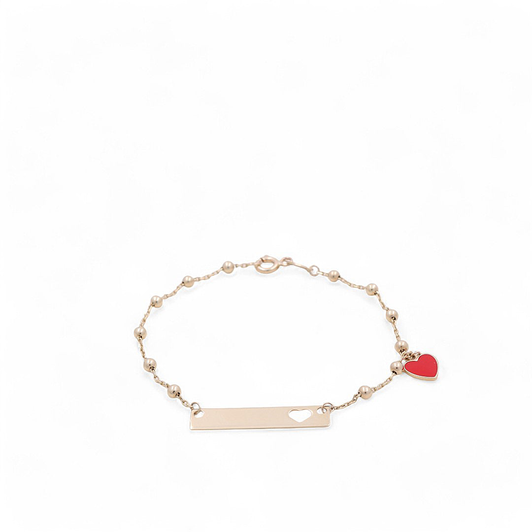 Pulsera de oro amarillo de 14 quilates con identificación de bebé y corazón rojo / Tamaño: 6" / Peso: 1,8 GR / CCWB4ID