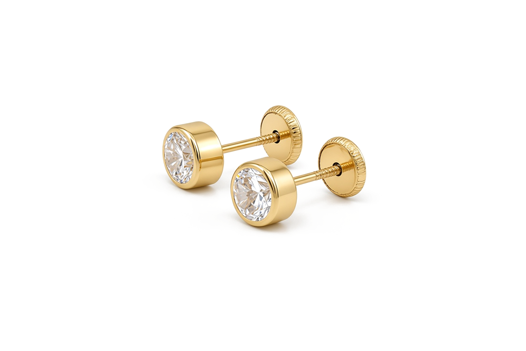 14K Yellow Gold Fashion Stud Earrings with Cz Stone / 6-CH-R-5