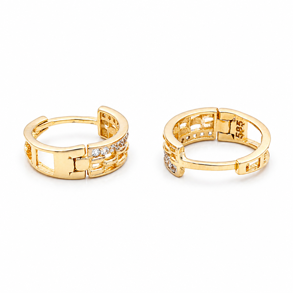 14K Yellow Gold Fashion Hoops Earrings with Cz / Size:4mmX13mm / Weight: 2.0 GR /COEH4FS4x13-1