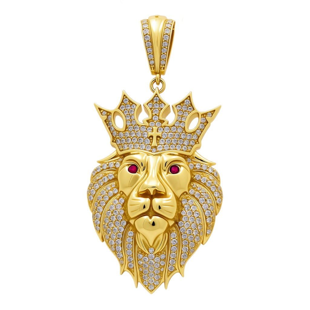 14K Yellow Gold Lion Head Pendant with Cz / Weight: 10.6 GR