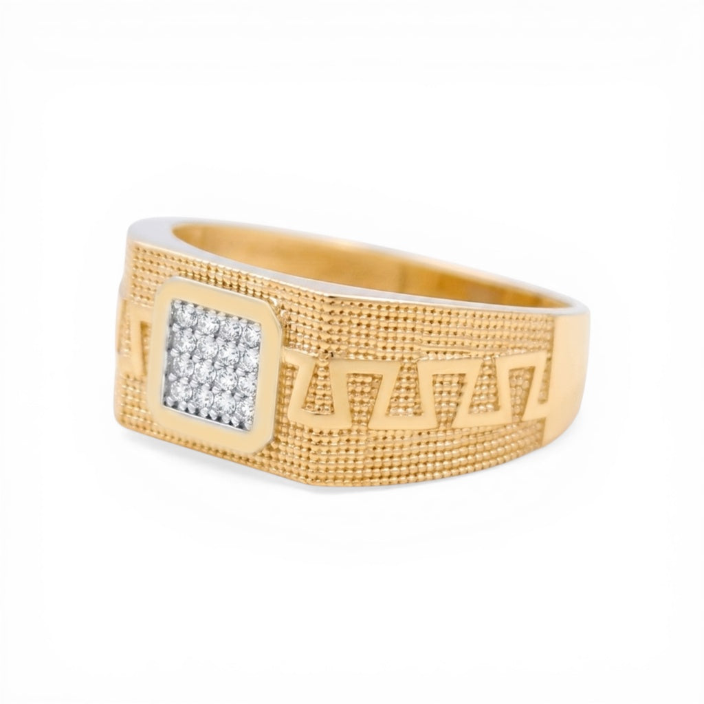 10K Yellow Gold Fashion Men's Ring with Design and Cz / Size :10.5 / Weight: 4.3 GR