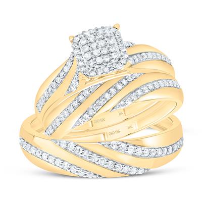 10k Yellow Gold Diamond Trio Set Ring / Size: 7 & 10