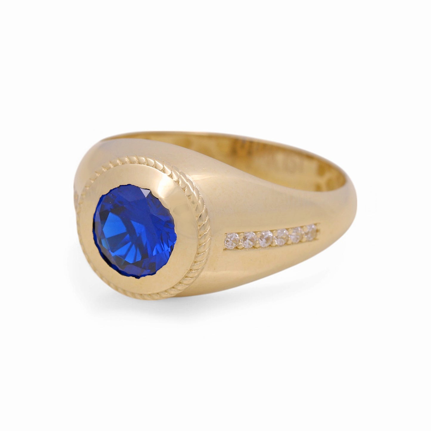 Anillo de oro amarillo de 14 quilates con circonita azul para hombre / Tamaño: 10 / Peso: 4,1 gr / COMR4FS-69