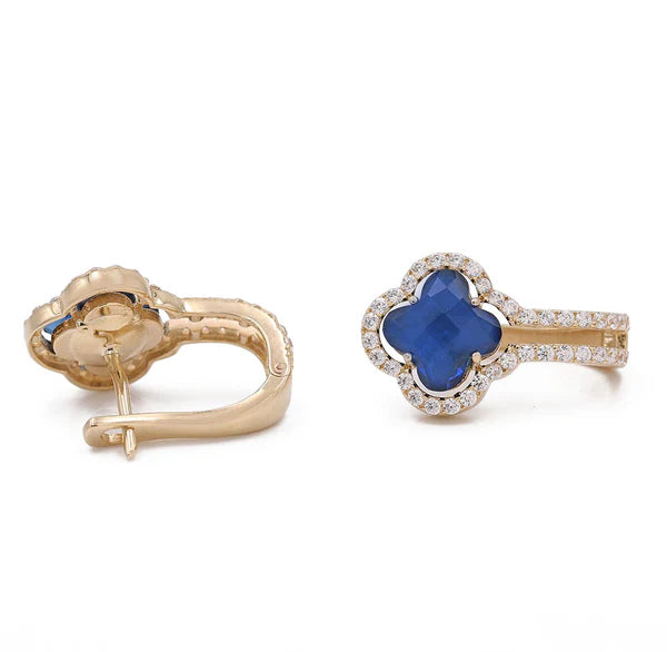 14K Yellow Gold Fashion Blue Stone Drop Earrings / Weight: 5.8gr / BOED4FS