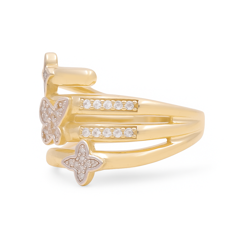14K Yellow Gold Women's Butterfly Ring / CZ / Size: 8 / Weight: 4.3 GR / DOWR4BT-1