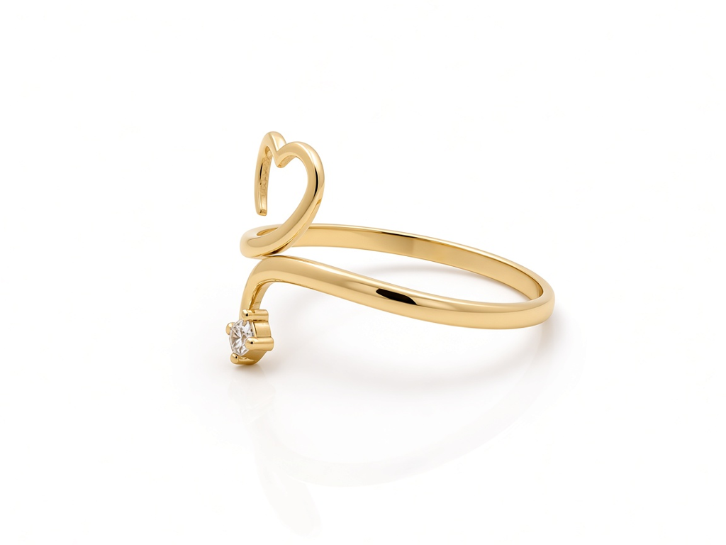 10K Yellow Gold Heart Women's Ring with White Cz / Size: 8.5 / Weight: 1.5 GR / DQWR0HR-10