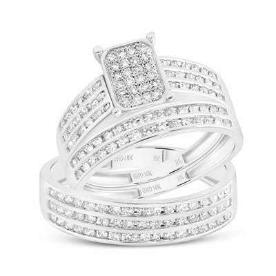 10k White Gold Diamond Emerald Trio Set / Size: 7 & 10 / 188449