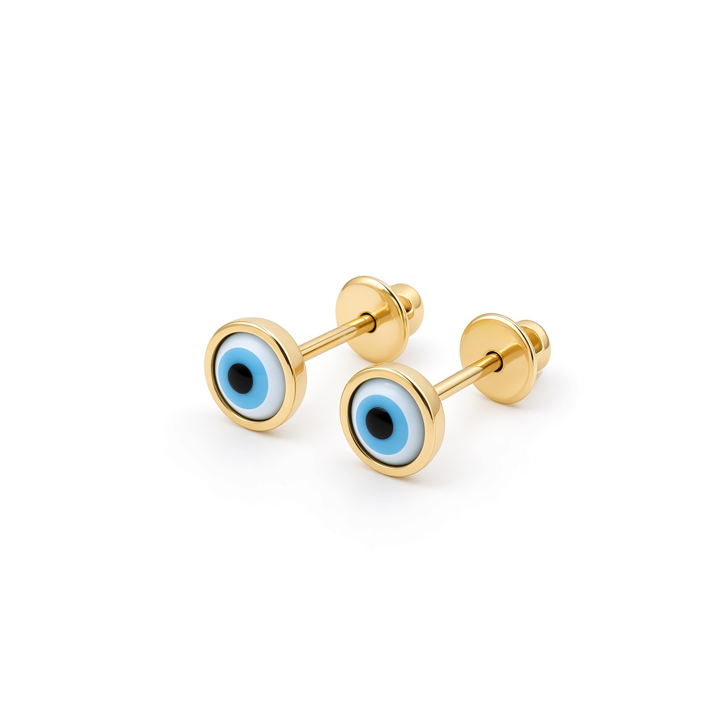 14K Yellow Gold Fashion Blue Eye Stud Earrings / 6-B75201PS5